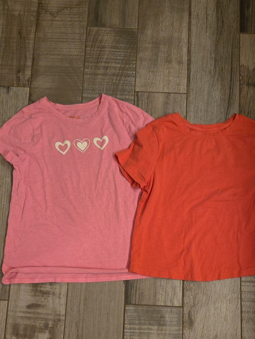 Old Navy Pink Heart Graphic Tee & Coral Short Sleeve Tee - Girls